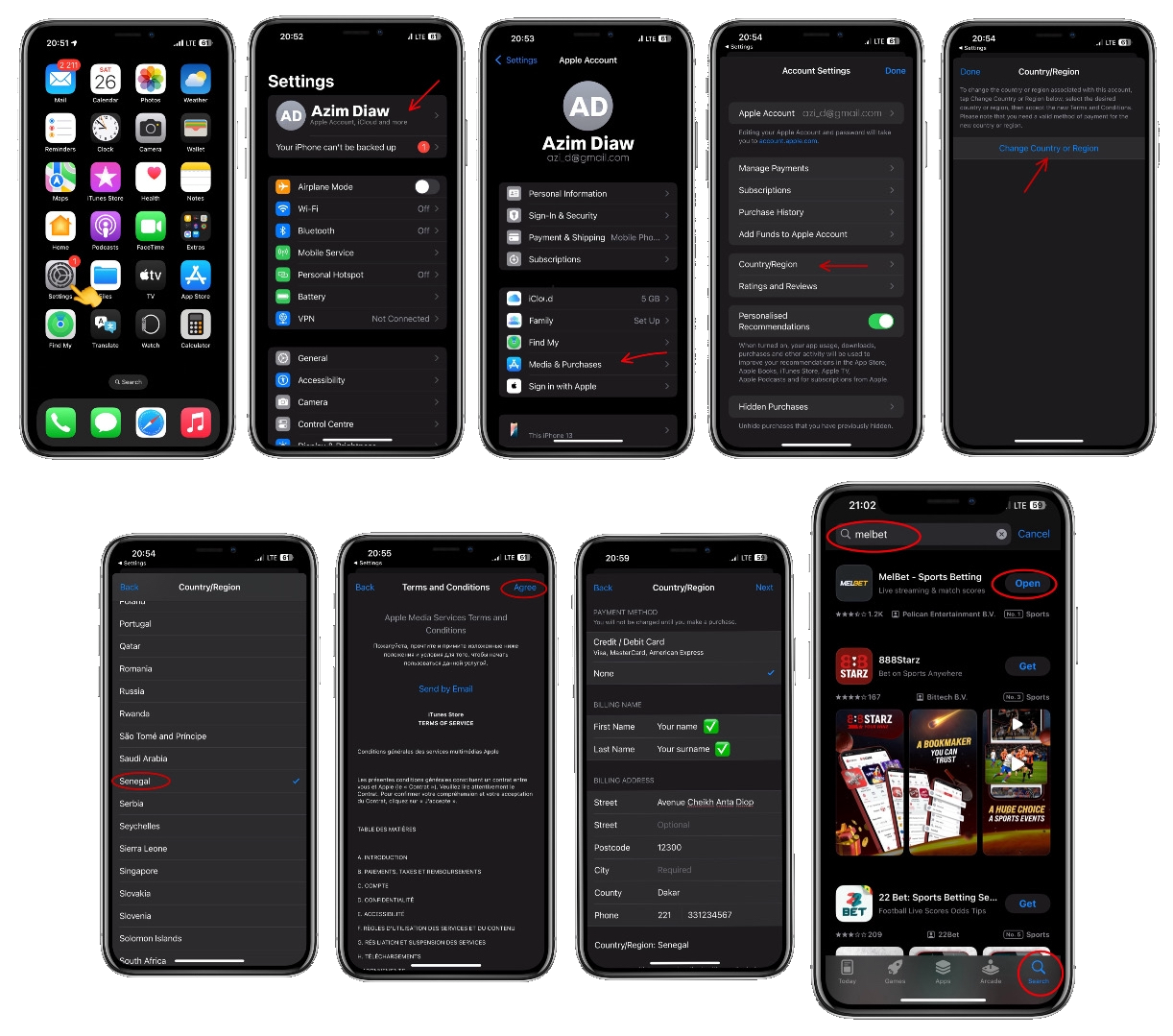 Instructions for changing App Store region to download Melbet App for iOS